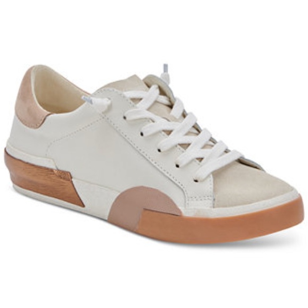 Dolce Vita Zina Minimalist Leather Sneakers | White Tan | Size 6.5